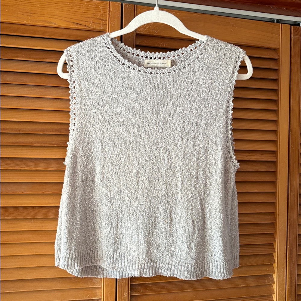 Micaela Greg Boucle Tank (Cloud) Sleeveless Textured Knit Vest - Light Blue - L